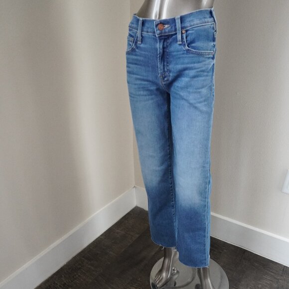 Mother Rambler Jeans Mid Rise Ankle Fray Blue Denim Wide Leg 24"x27" Size 24 - Picture 2 of 9